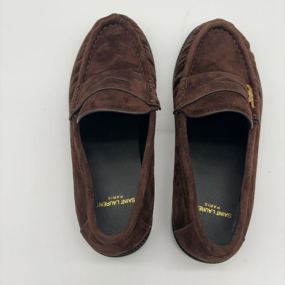 Saint Laurent t Brown Suede Penny Loafers - Picture 5 of 7